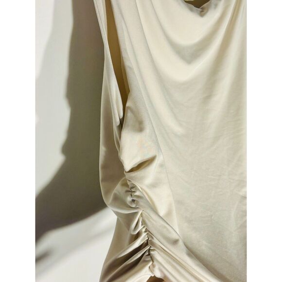 SHEIN Women’s Sleeveless Bodysuit Size M Beige Ruched Side Draped Neck Top - Picture 2 of 4